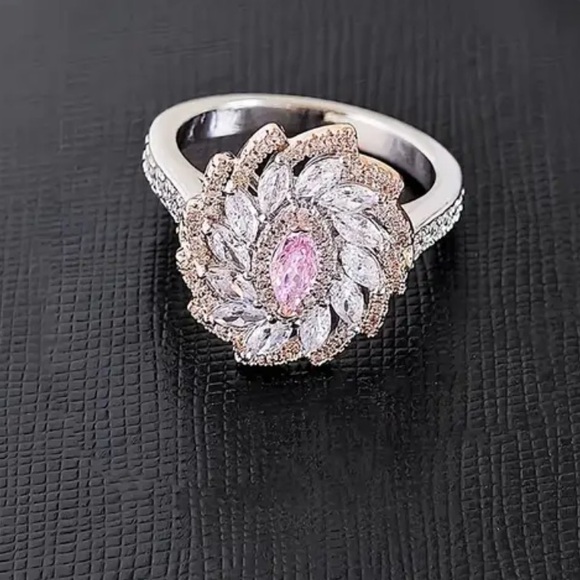 Pink Marquise Cut Cubic Zirconia, Vintage-Inspired Engagement, Wedding, Ring - Picture 4 of 8